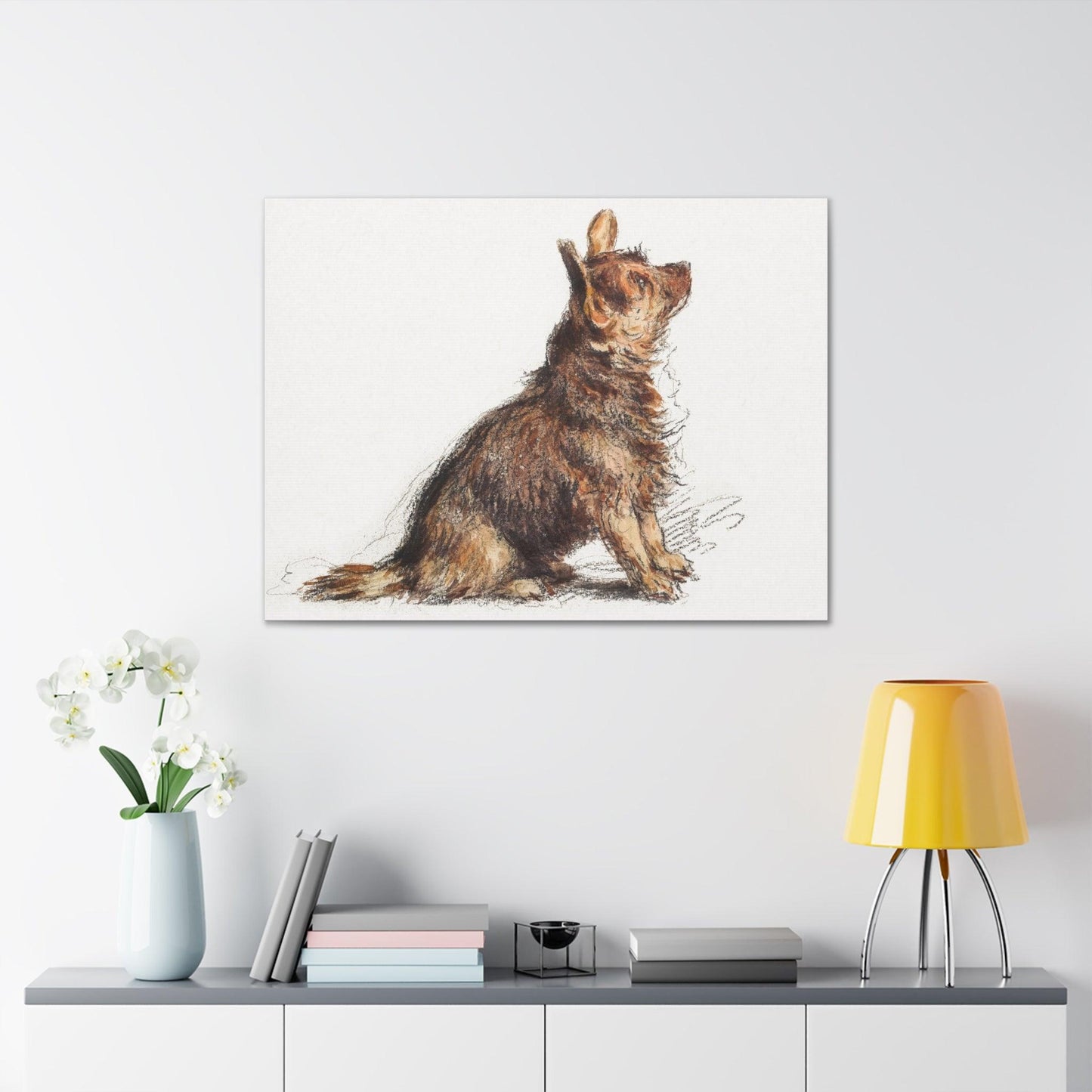 Sitting Terrier by William Henry Hunt - Canvas Gallery Wraps - Aesthetic watercolor