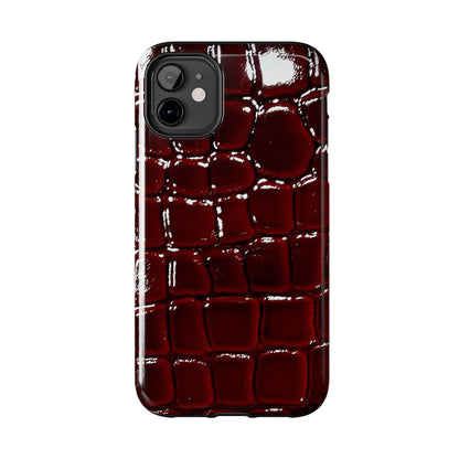 Croc Print Cherry Red Tough Phone Case – Luxe Protection with Bold Style