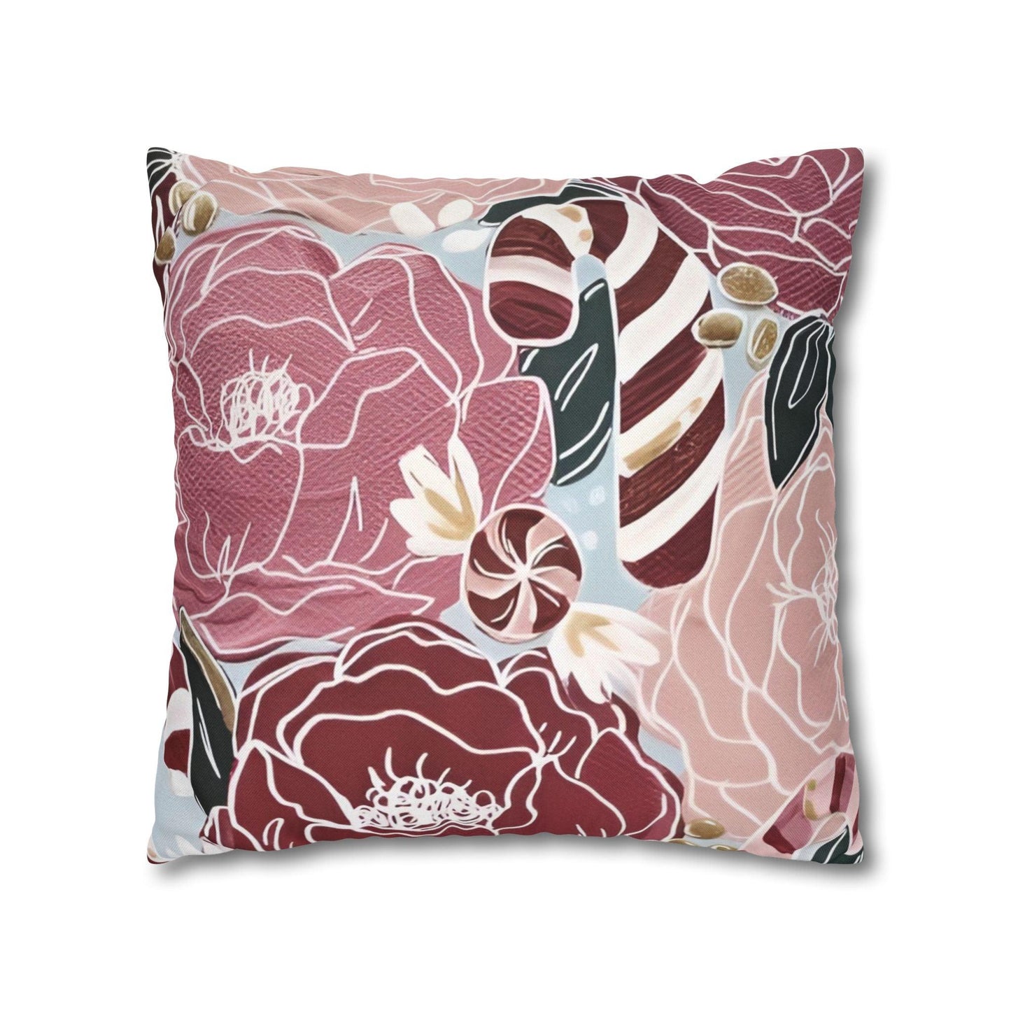 Candy Canes and Flowers Cushion Covers - Spun Polyester Square Pillowcase