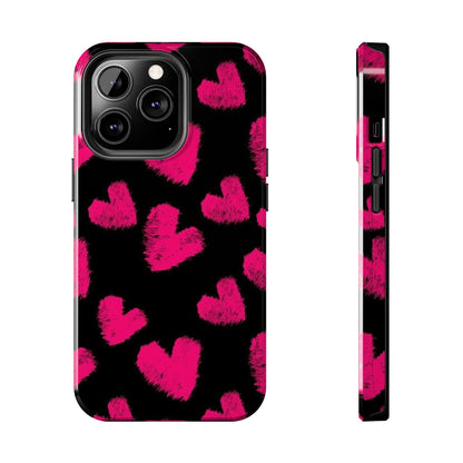 Hot Pink Fuzzy Hearts iPhone Tough Case