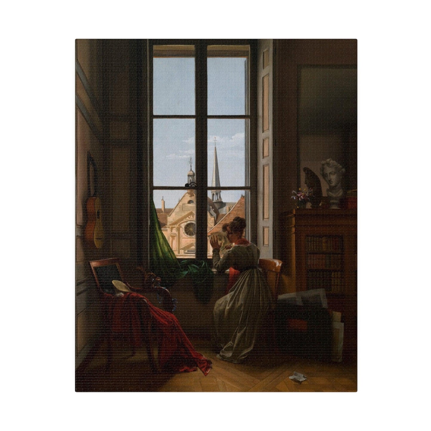 Interior with Young Woman Tracing a Flower - Matte Canvas, Stretched, 0.75"