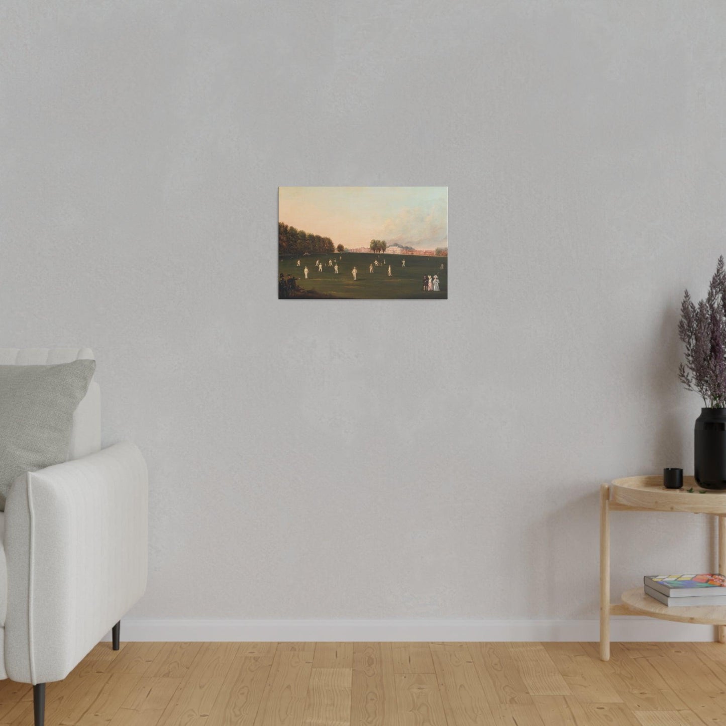 First Grand Match of Cricket Played by Members of the Royal Society on Hampton Court painting by HJ Aveling on a Matte Canvas Stretched 0.75