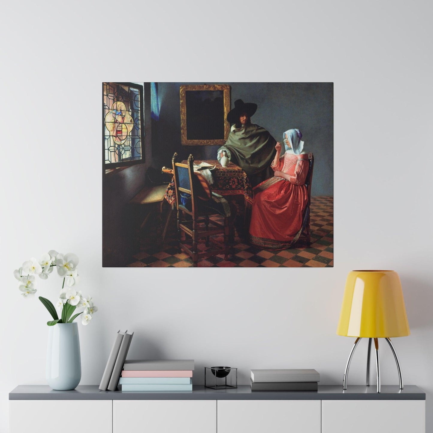 The Wine Glass by Johannes Vermeer circa 1658 to 1660 famous painting on a Matte Canvas Stretched 0.75