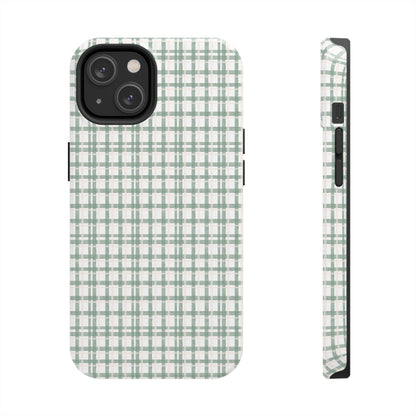 Vintage Sage Gingham Tough iPhone Cases