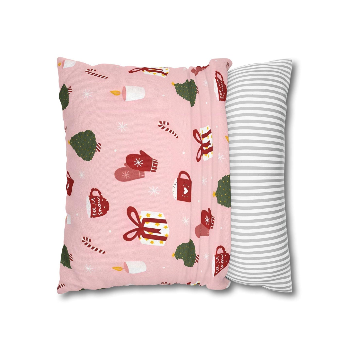 Pink Xmas Cushion Cover - Spun Polyester Square Pillowcase - Available in 4 sizes