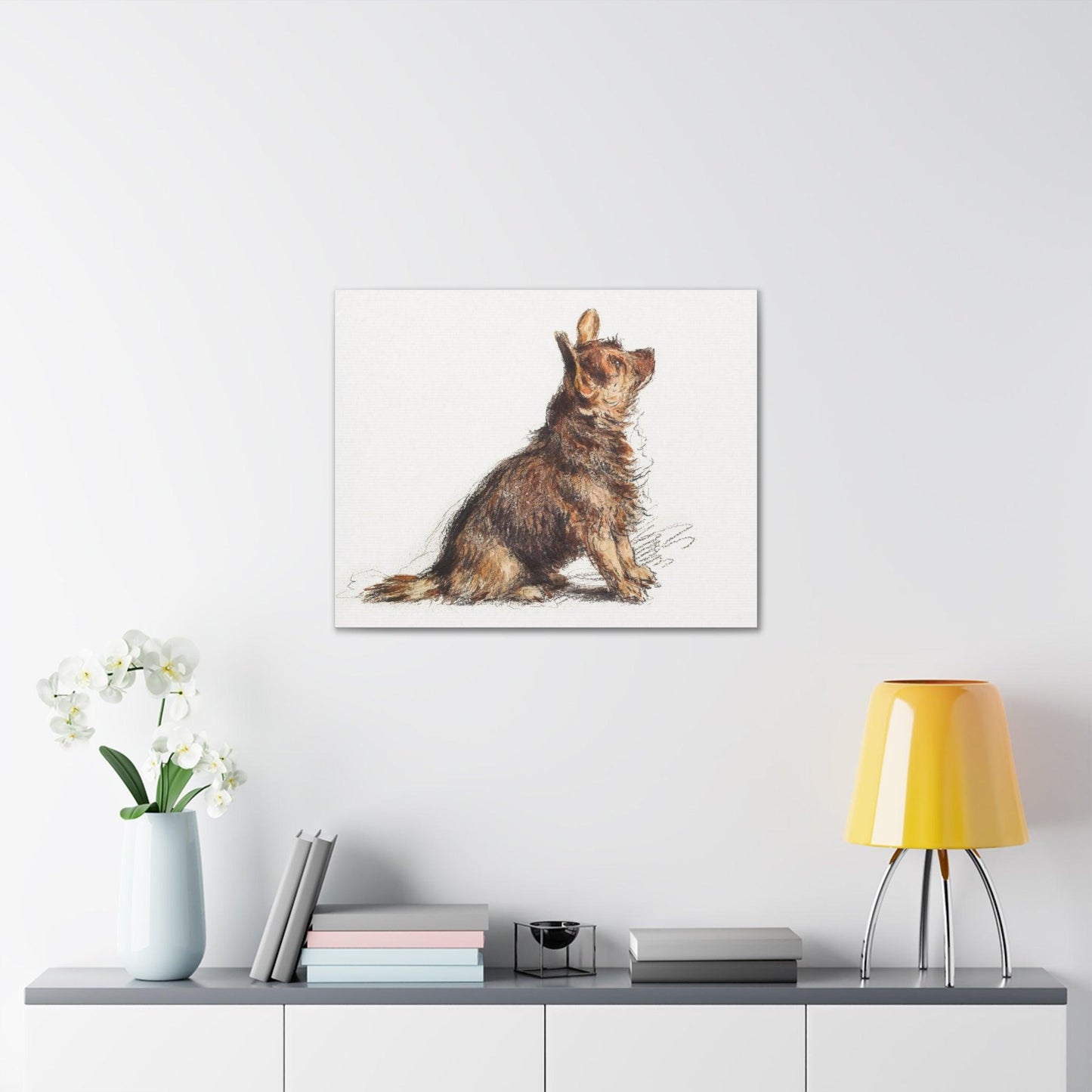 Sitting Terrier by William Henry Hunt - Canvas Gallery Wraps - Aesthetic watercolor