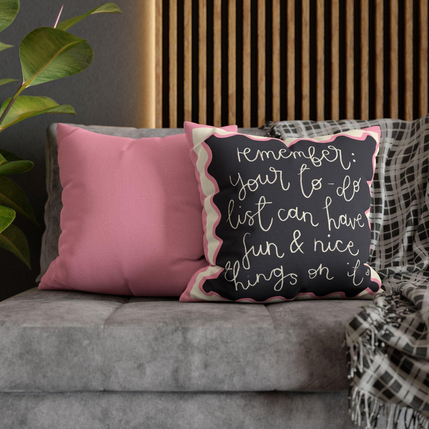 Fun Things in To Do List Cushion Cover - Spun Polyester Square Pillowcase in Cream and Pink