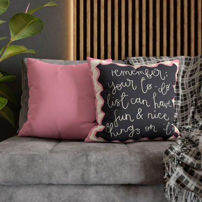 Fun Things in To Do List Cushion Cover - Spun Polyester Square Pillowcase in Cream and Pink