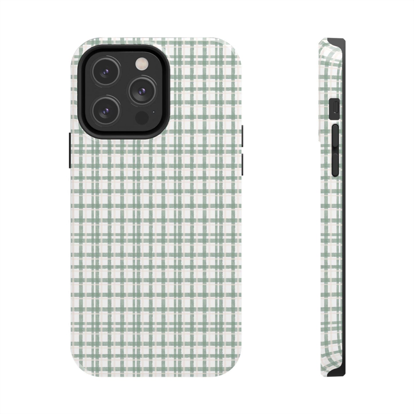 Vintage Sage Gingham Tough iPhone Cases