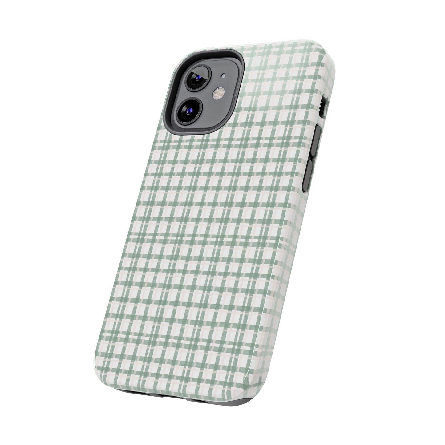 Vintage Sage Gingham Tough iPhone Cases