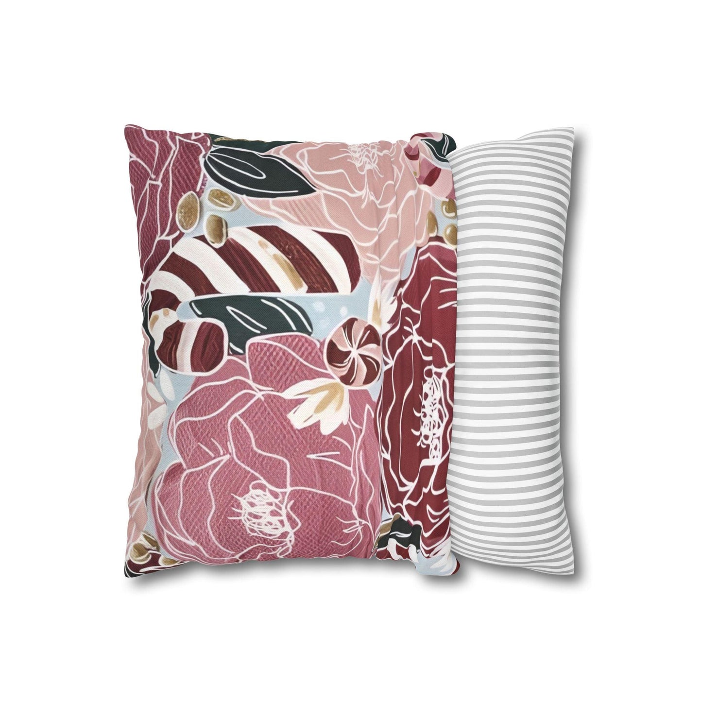 Candy Canes and Flowers Cushion Covers - Spun Polyester Square Pillowcase