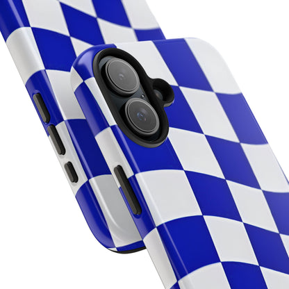 Phone Cases - Blue and White Wavy Check Design with Freedom in Orange