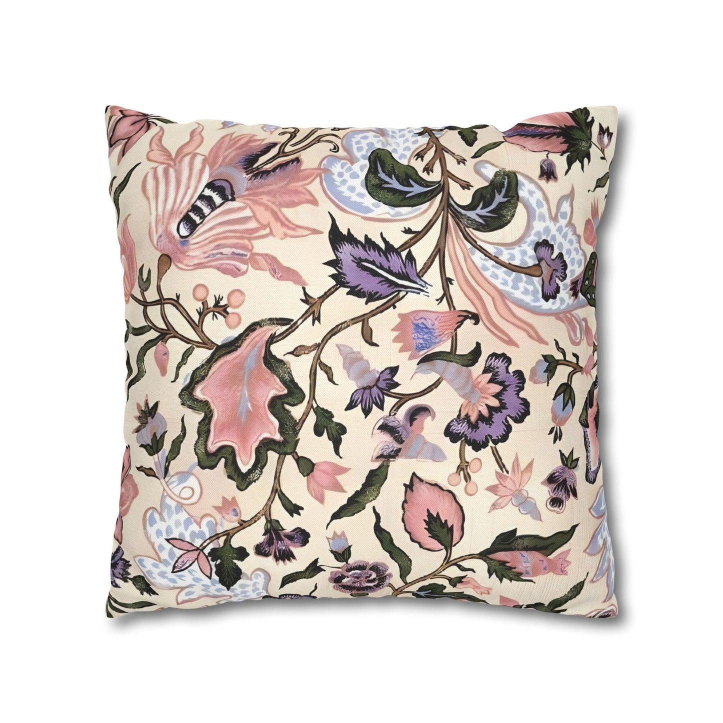 Luxury Floral Spun Polyester Square Pillowcase in Pastel Beige and Pinks