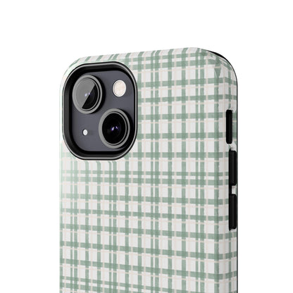 Vintage Sage Gingham Tough iPhone Cases