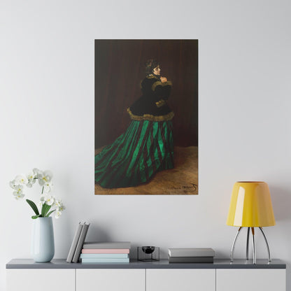 Camille The Woman in the Green Dress 1866 famous painting by Claude Monet on a Matte Canvas Stretched 0.75