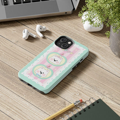 Cute Puppy Pink and Green Tough iPhone Cases