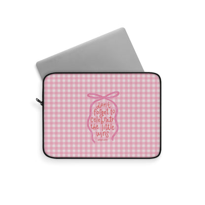 Celebrate Little Wins - Cute Pink Gingham Laptop Sleeve