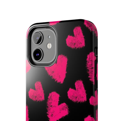 Hot Pink Fuzzy Hearts iPhone Tough Case