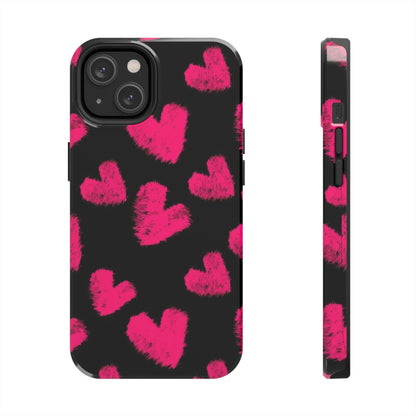 Hot Pink Fuzzy Hearts iPhone Tough Case