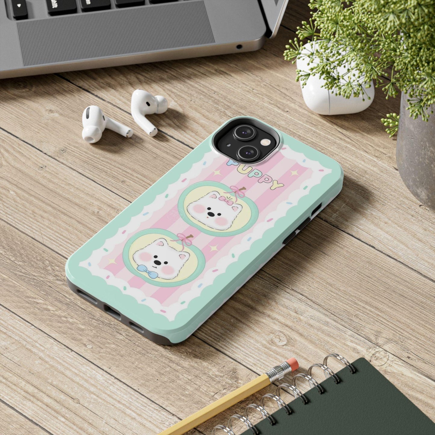 Cute Puppy Pink and Green Tough iPhone Cases