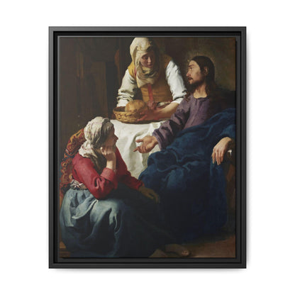 Johannes Vermeer Christ in the House of Martha and Mary circa 1654 to1656  Matte Canvas Black Framed