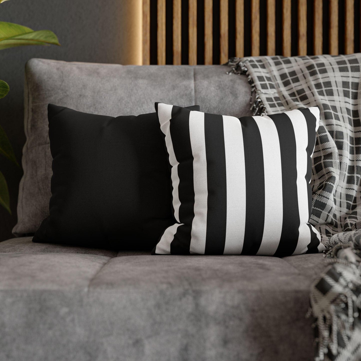 Imperial Edge Luxe Linear Cushion - Monochrome Black and White Spun Polyester Square Pillowcase