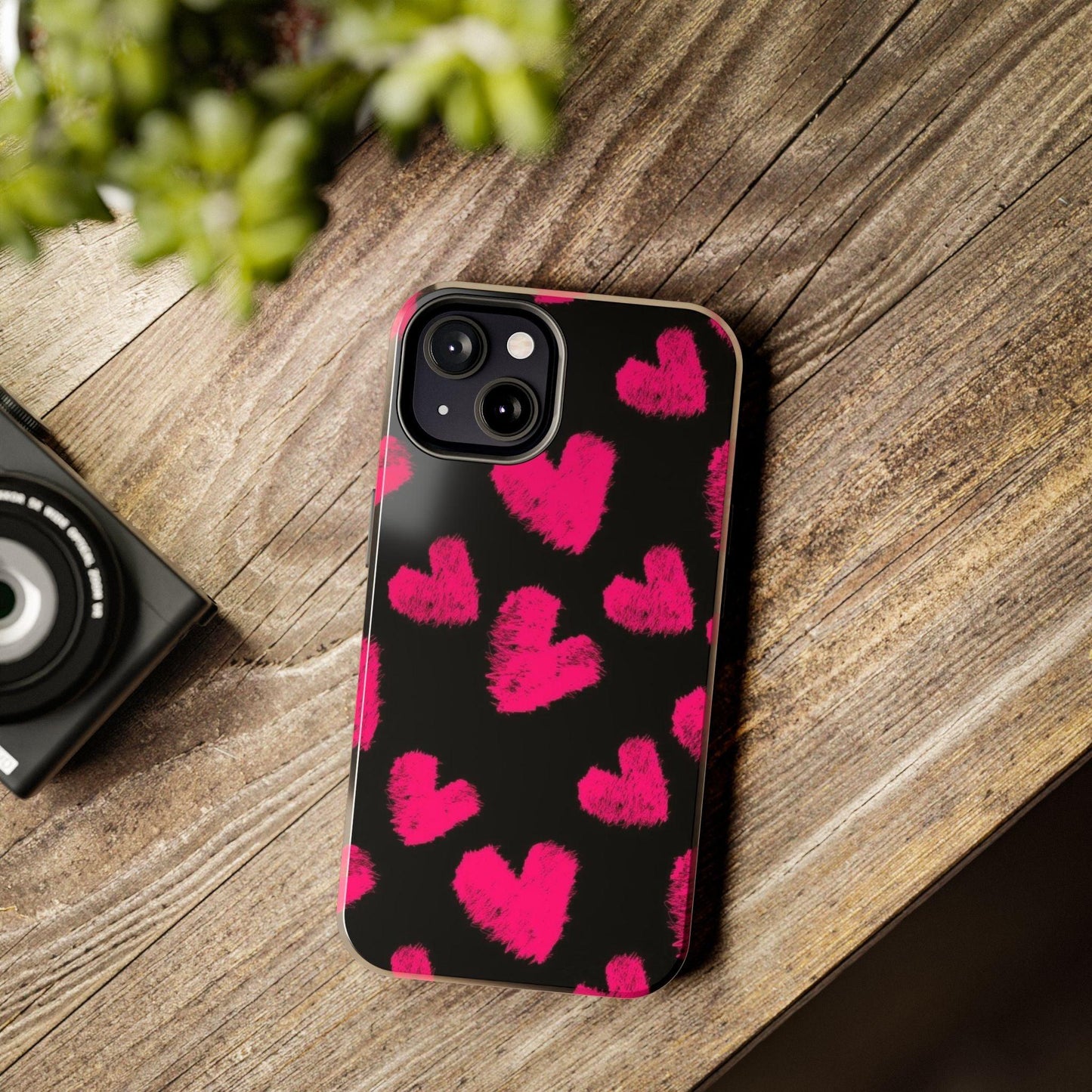 Hot Pink Fuzzy Hearts iPhone Tough Case