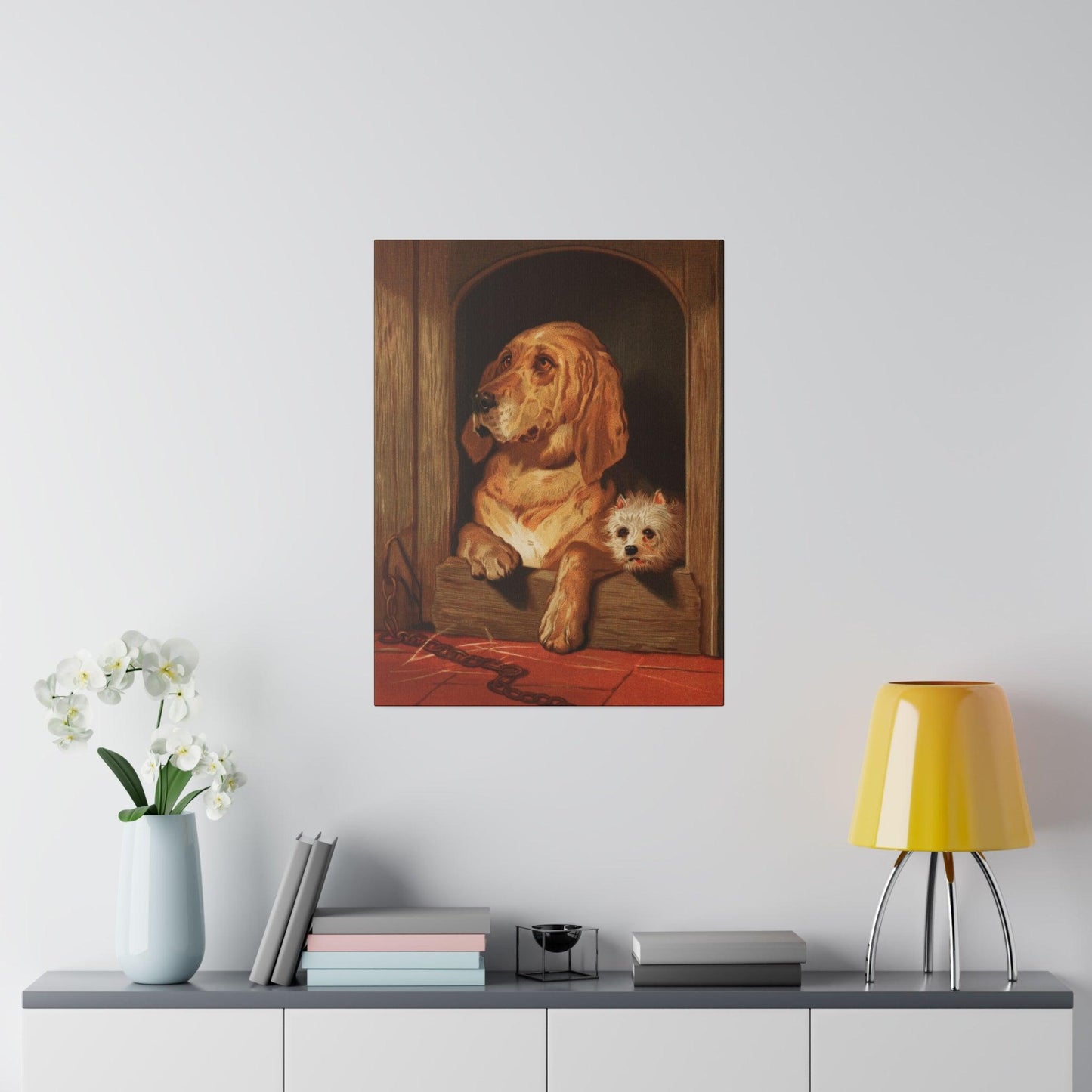 Dignity and Impudence by Sir Edwin Landseer 1877 Landseer dog painting of a bloodhound and a terrier on a Matte Canvas Stretched 0.75