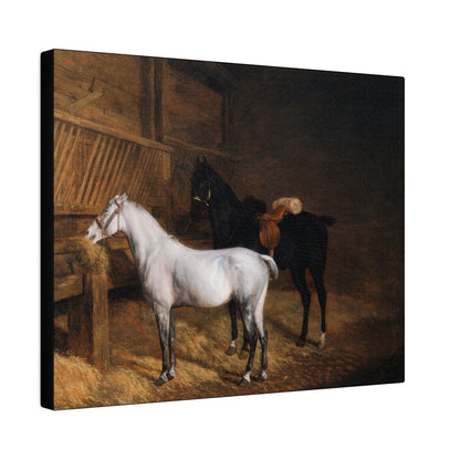 A Grey Pony and a Black Charger in a Stable 1804 painting by Jacques Laurent Agasse  Matte Canvas Stretched 0.75