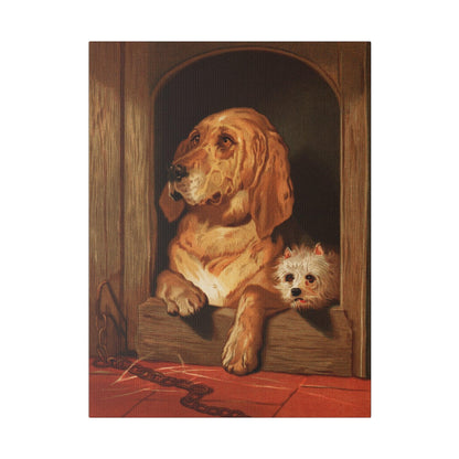 Dignity and Impudence by Sir Edwin Landseer 1877 Landseer dog painting of a bloodhound and a terrier on a Matte Canvas Stretched 0.75