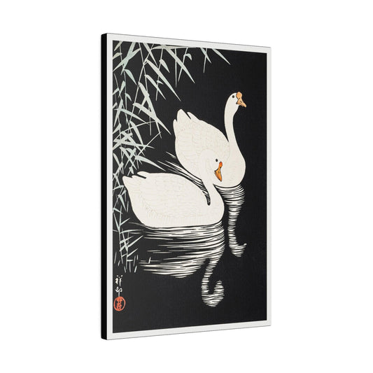 White Chinese Geese Swimming by Reeds by (1928) Ohara Koson - Matte Canvas, Stretched, 0.75"