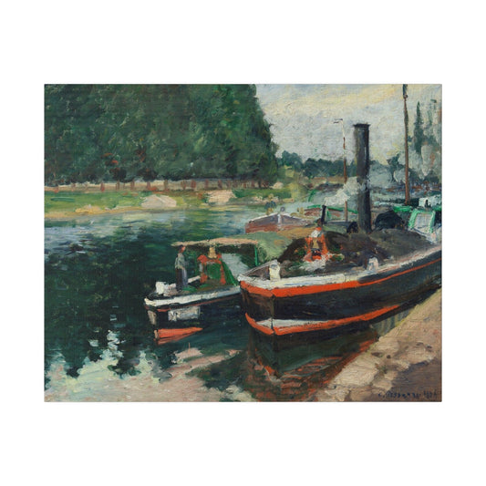 Barges at Pontoise (1876) vintage painting by Camille Pissarro - Matte Canvas, Stretched, 0.75"