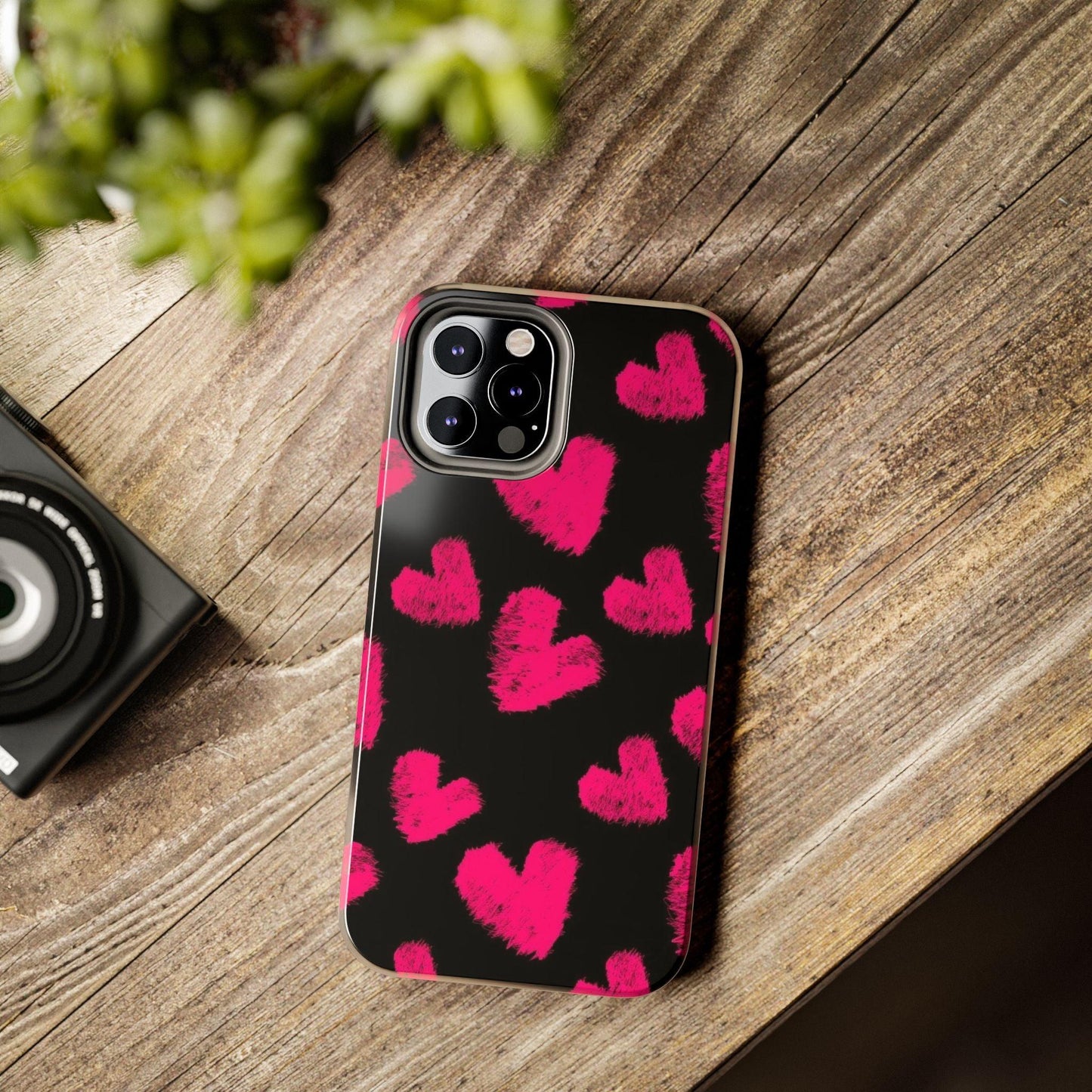 Hot Pink Fuzzy Hearts iPhone Tough Case