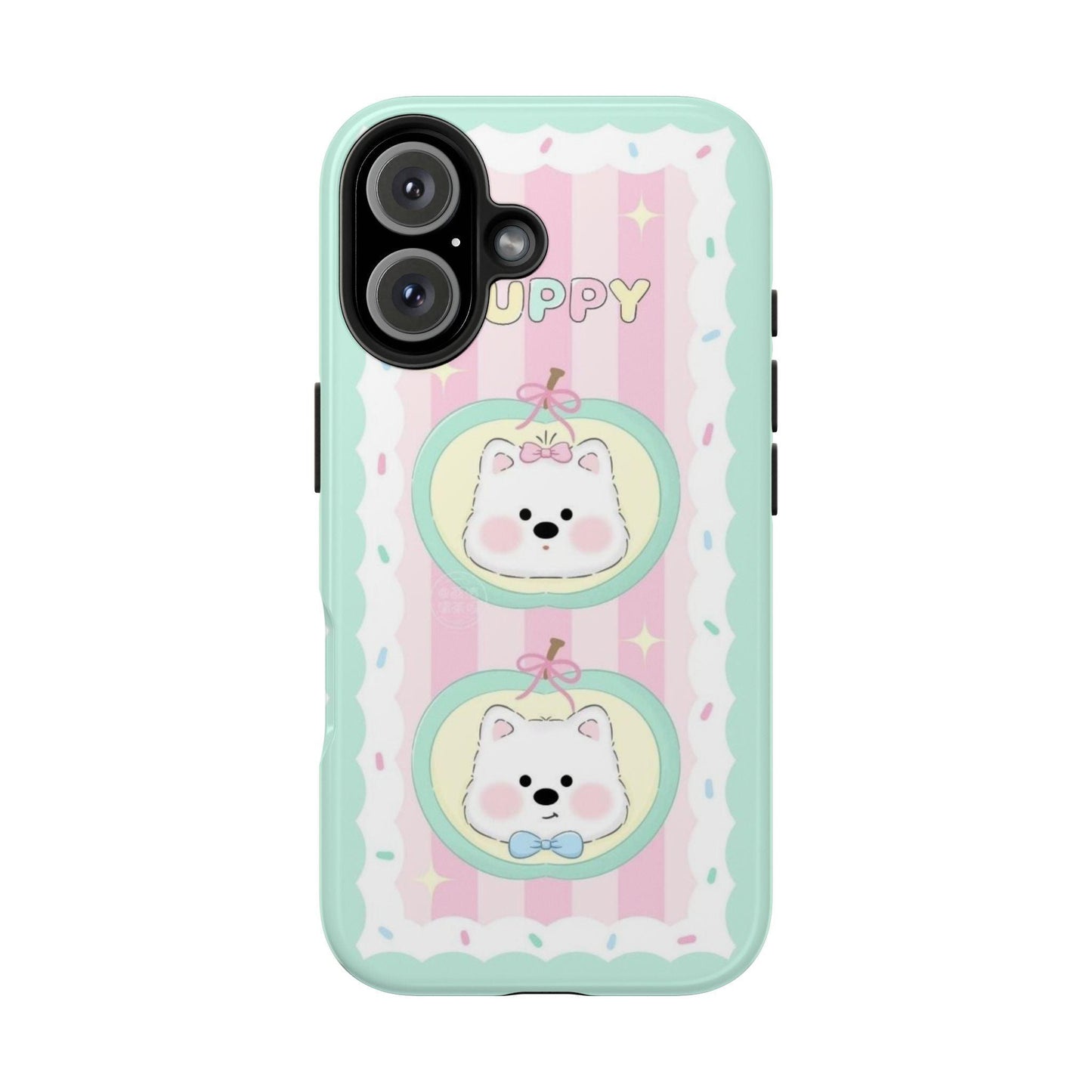 Cute Puppy Pink and Green Tough iPhone Cases