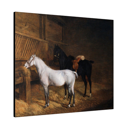 A Grey Pony and a Black Charger in a Stable 1804 painting by Jacques Laurent Agasse  Matte Canvas Stretched 0.75