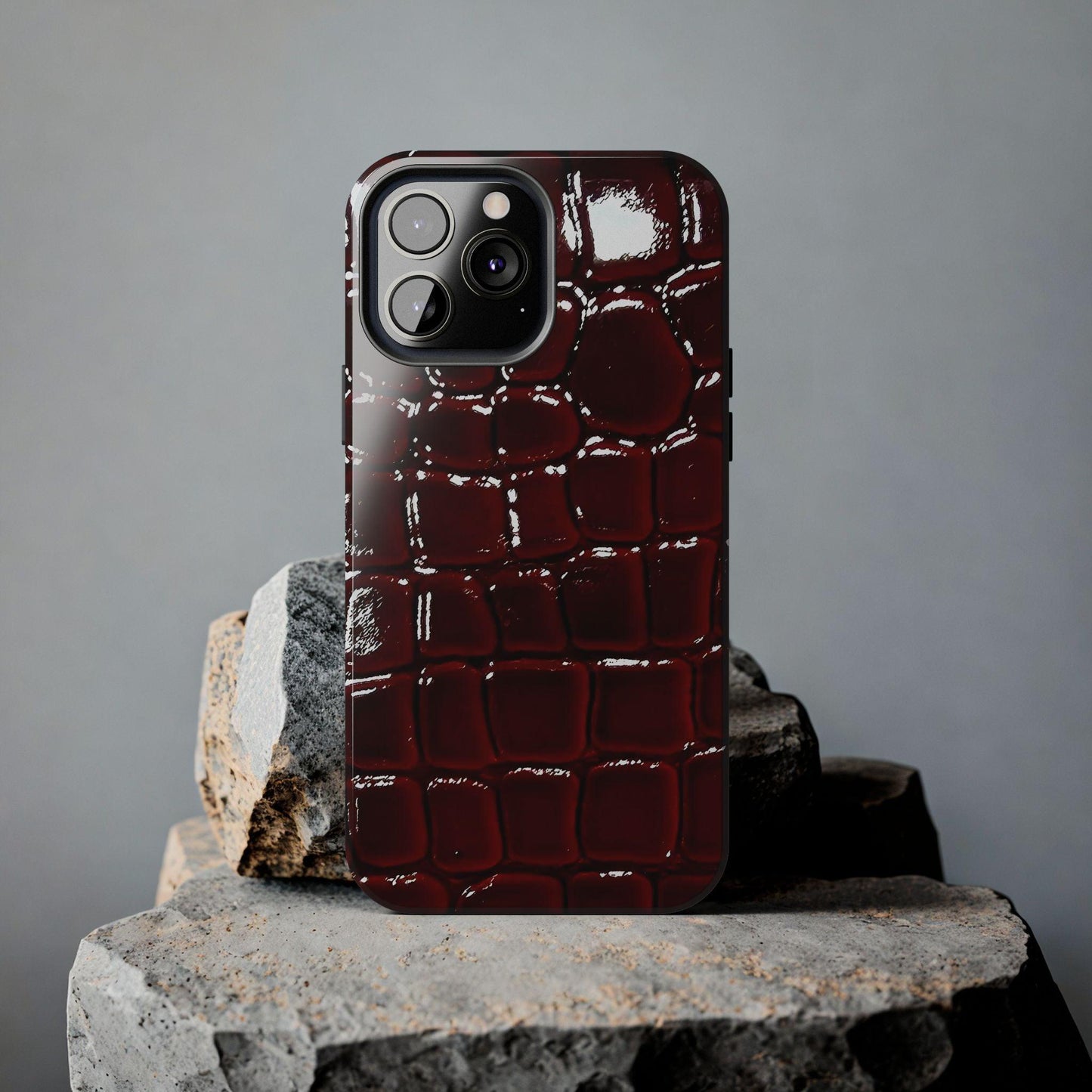 Croc Print Cherry Red Tough Phone Case – Luxe Protection with Bold Style