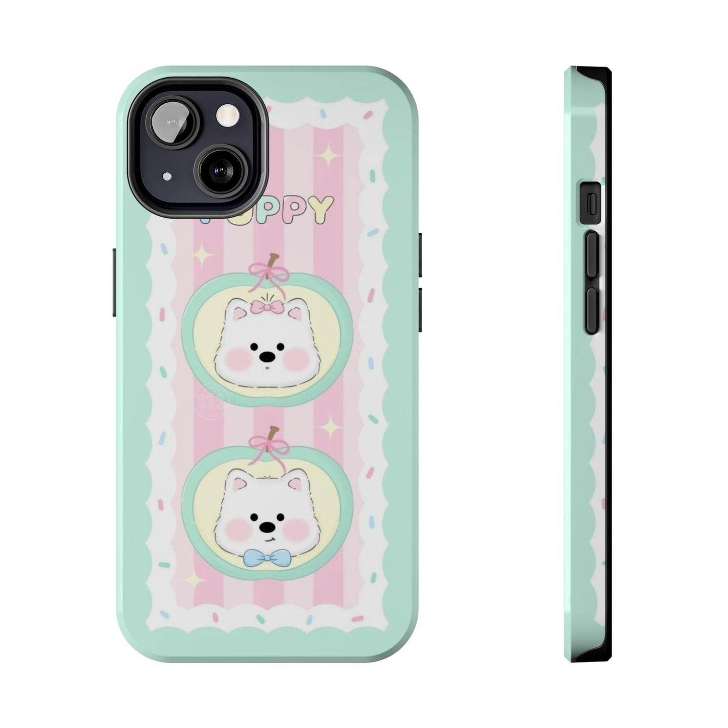 Cute Puppy Pink and Green Tough iPhone Cases