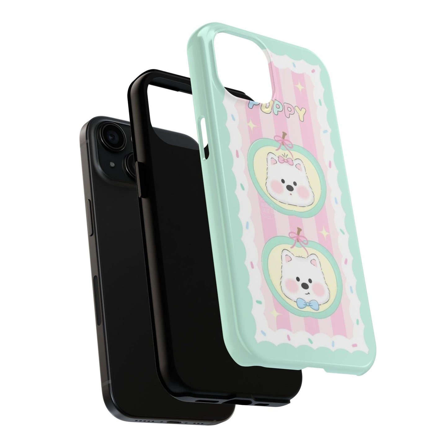 Cute Puppy Pink and Green Tough iPhone Cases