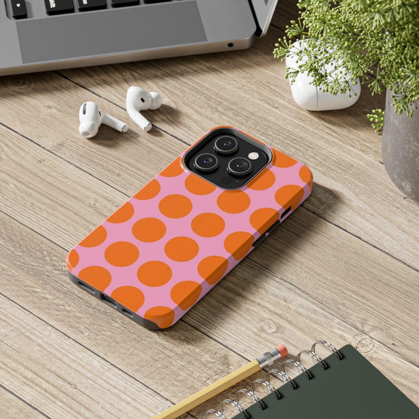 Orange Dots on Pink Tough Phone Cases