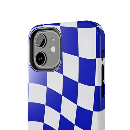 Phone Cases - Blue and White Wavy Check Design with Freedom in Orange