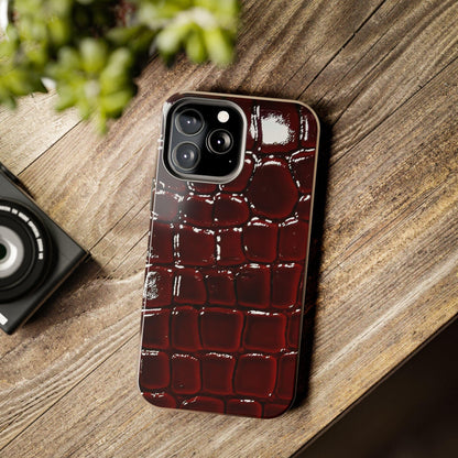 Croc Print Cherry Red Tough Phone Case – Luxe Protection with Bold Style