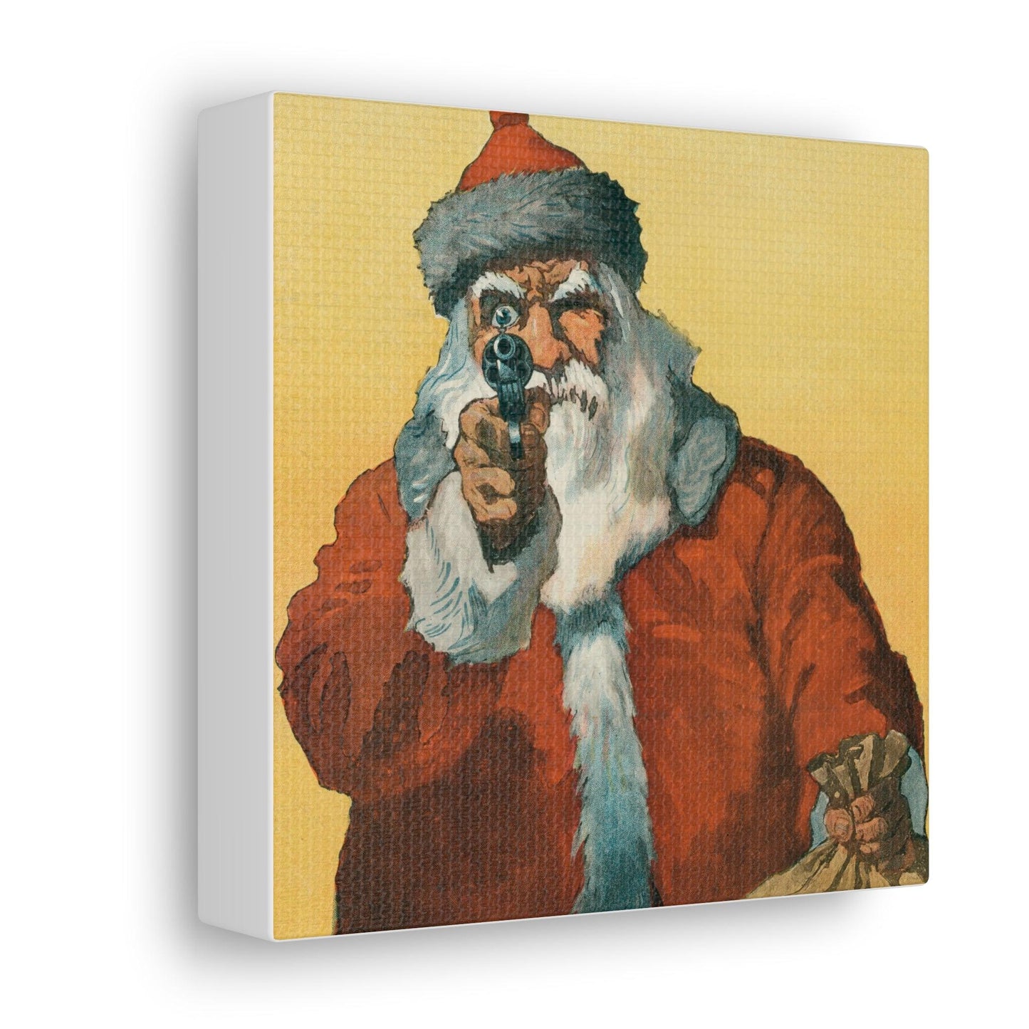 Hands up! Photomechanical Print Showing a Santa Claus Pointing a Handgun (1912) by Will Crawford - Canvas Gallery Wraps