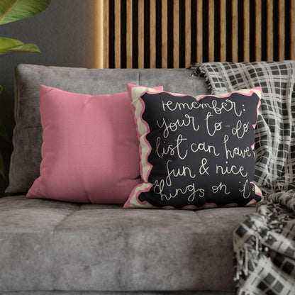 Fun Things in To Do List Cushion Cover - Spun Polyester Square Pillowcase in Cream and Pink