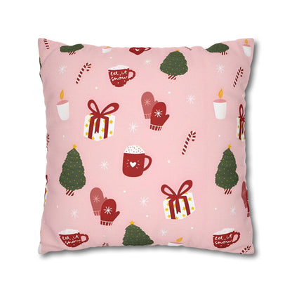 Pink Xmas Cushion Cover - Spun Polyester Square Pillowcase - Available in 4 sizes