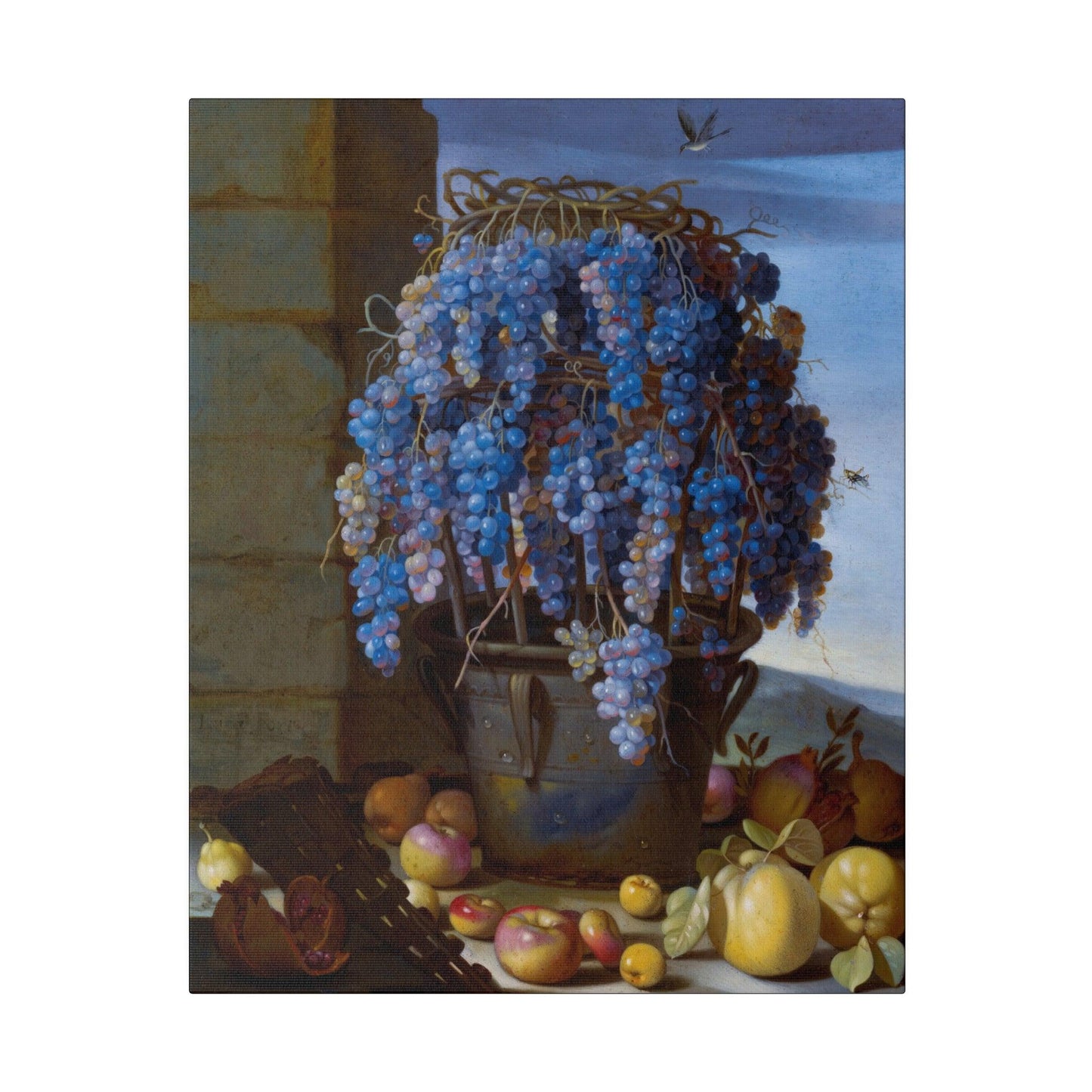 Still Life with Grapes and Other Fruit 1630s painting by Luca Forte on a Matte Canvas Stretched 0.75