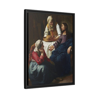 Johannes Vermeer Christ in the House of Martha and Mary circa 1654 to1656  Matte Canvas Black Framed