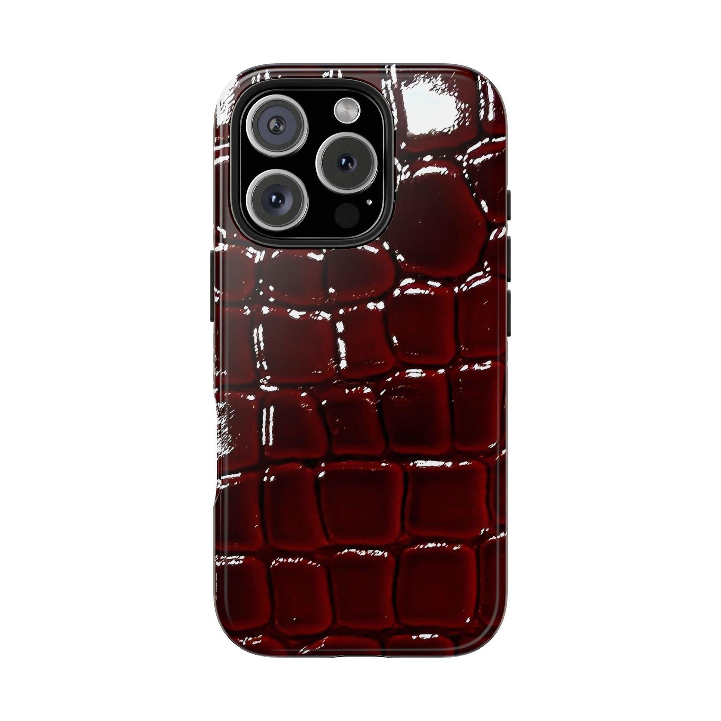 Croc Print Cherry Red Tough Phone Case – Luxe Protection with Bold Style