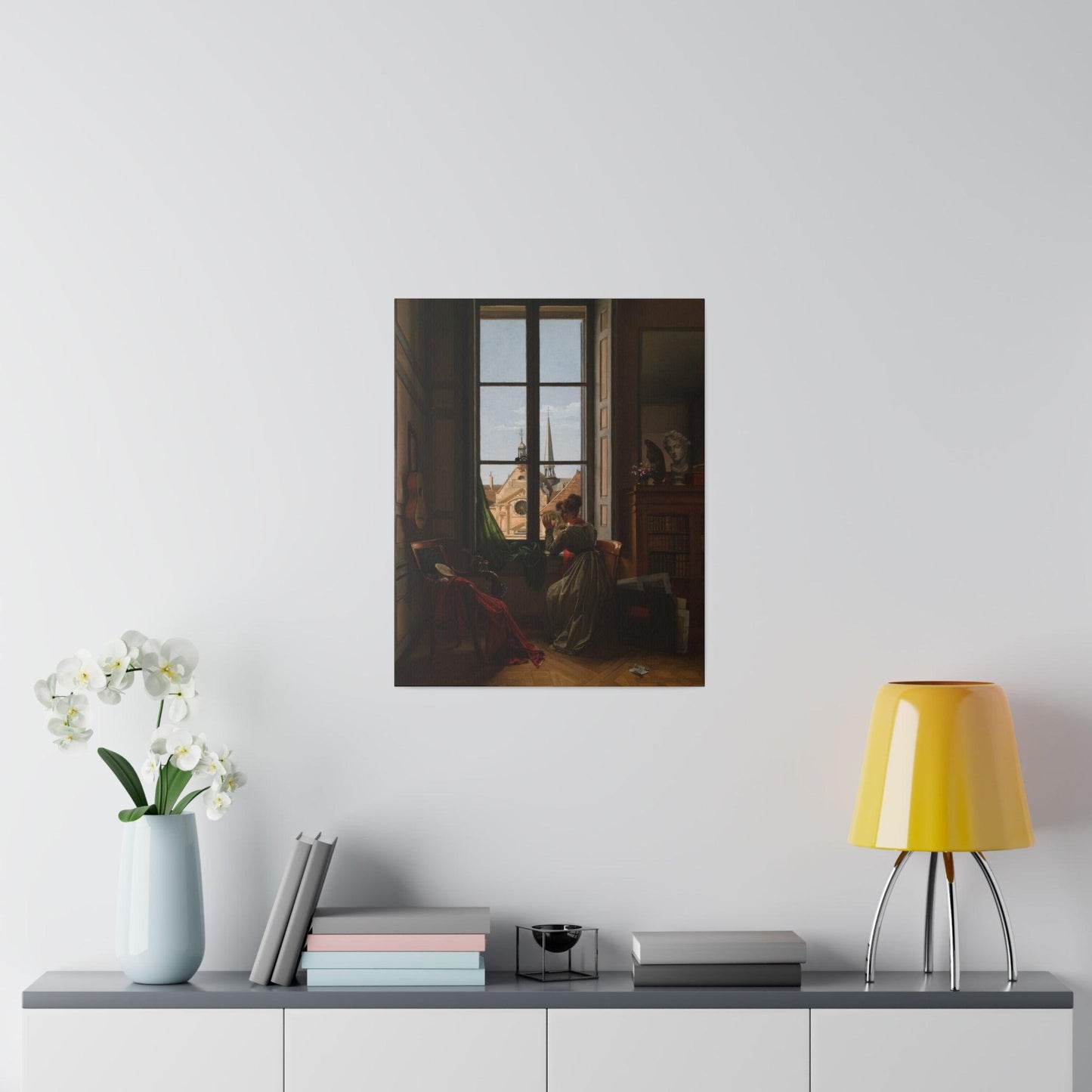 Interior with Young Woman Tracing a Flower - Matte Canvas, Stretched, 0.75"