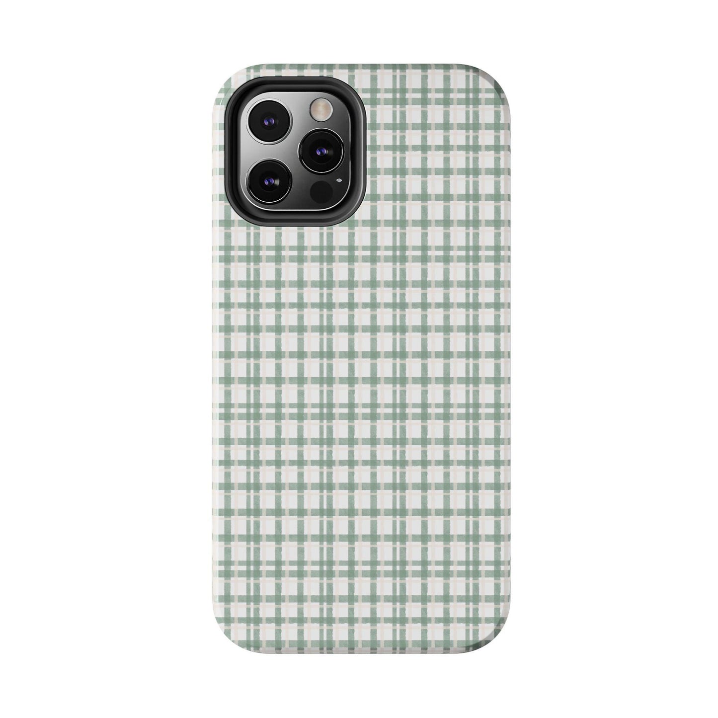 Vintage Sage Gingham Tough iPhone Cases