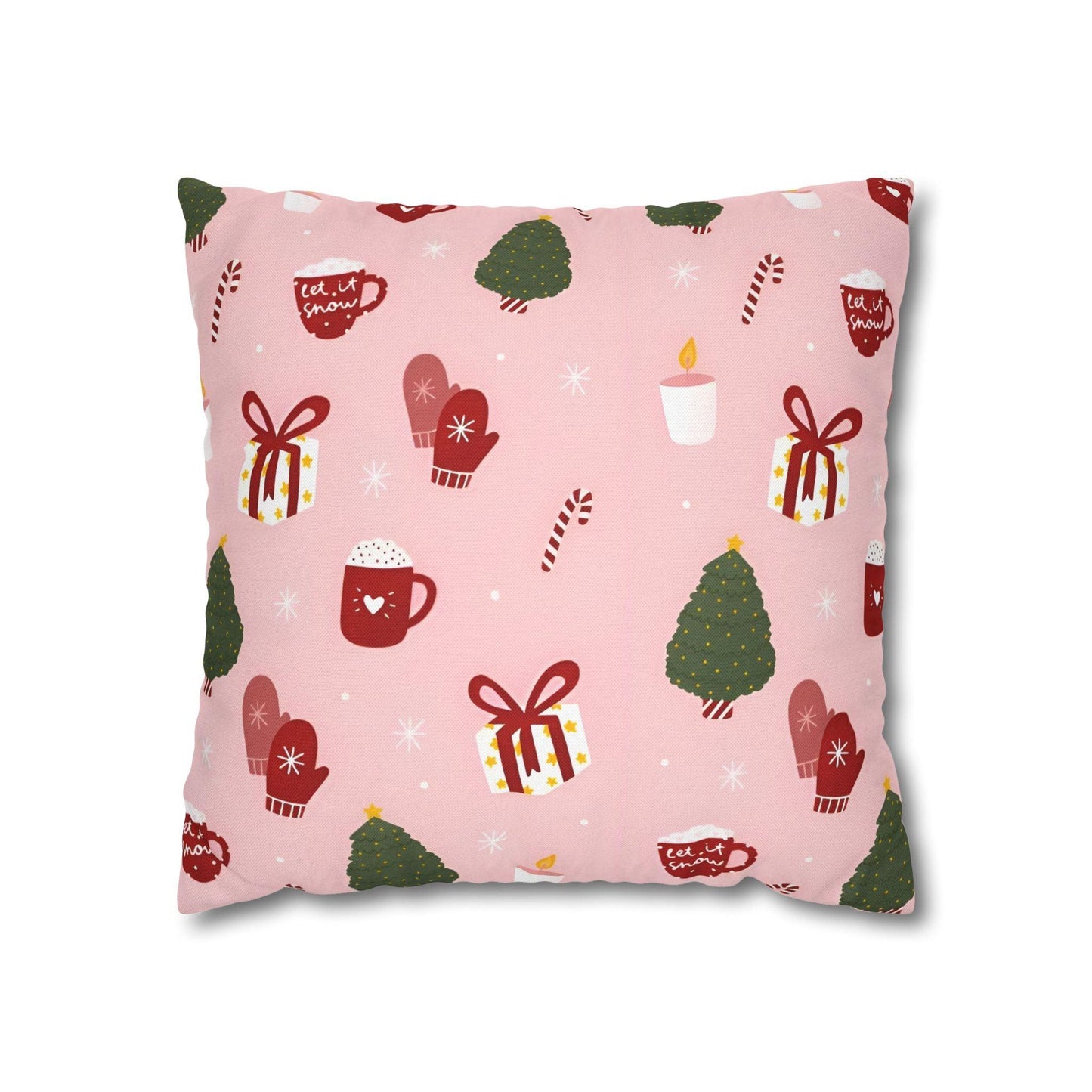 Pink Xmas Cushion Cover - Spun Polyester Square Pillowcase - Available in 4 sizes